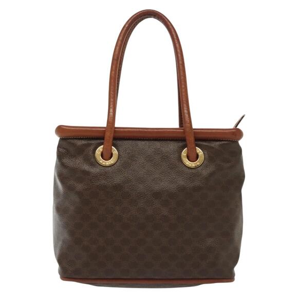 CELINE Macadam Canvas Hand Bag Pvc Leather Brown Gold - Picture 2 of 13